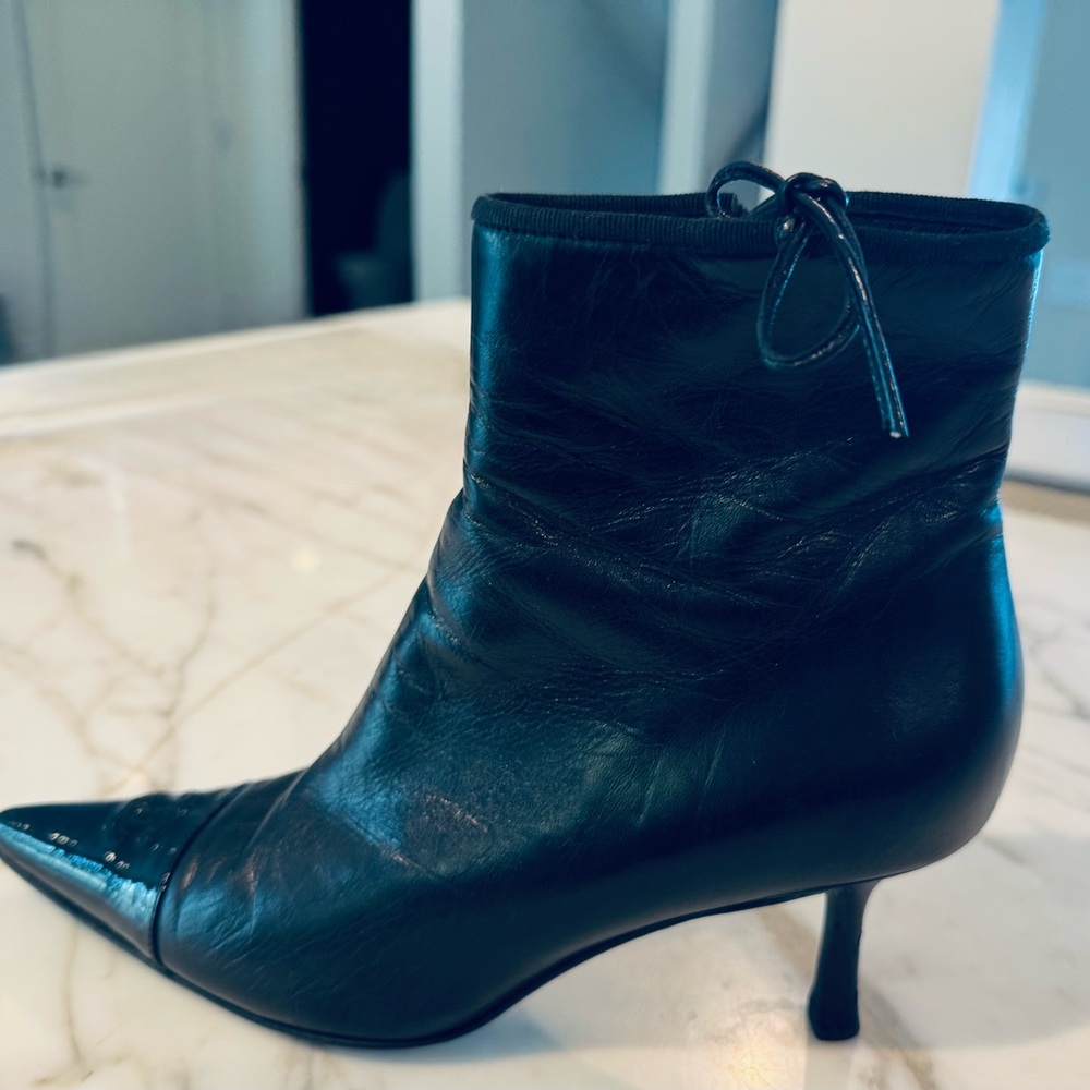 CHANEL Black Leather Ankle Booties